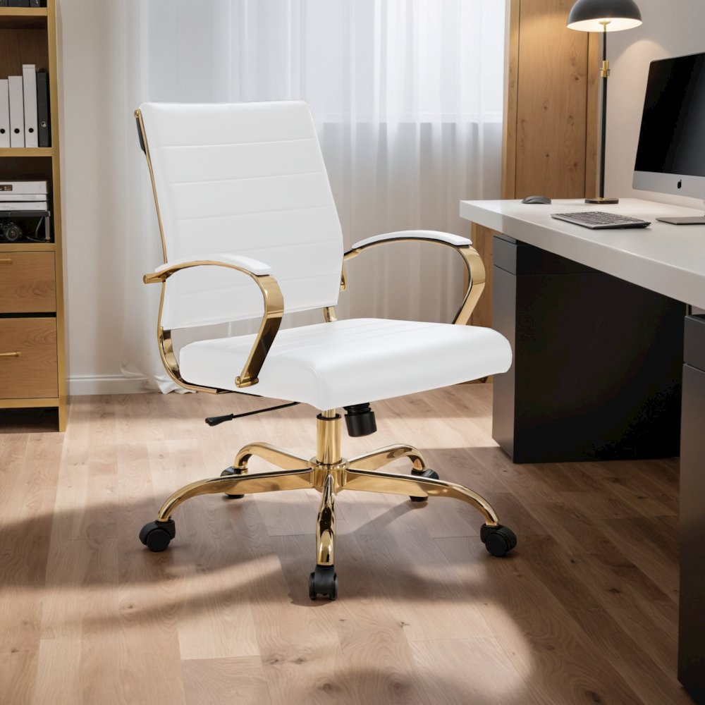Benmar Home Leather Office Chair With Gold Frame. Picture 29