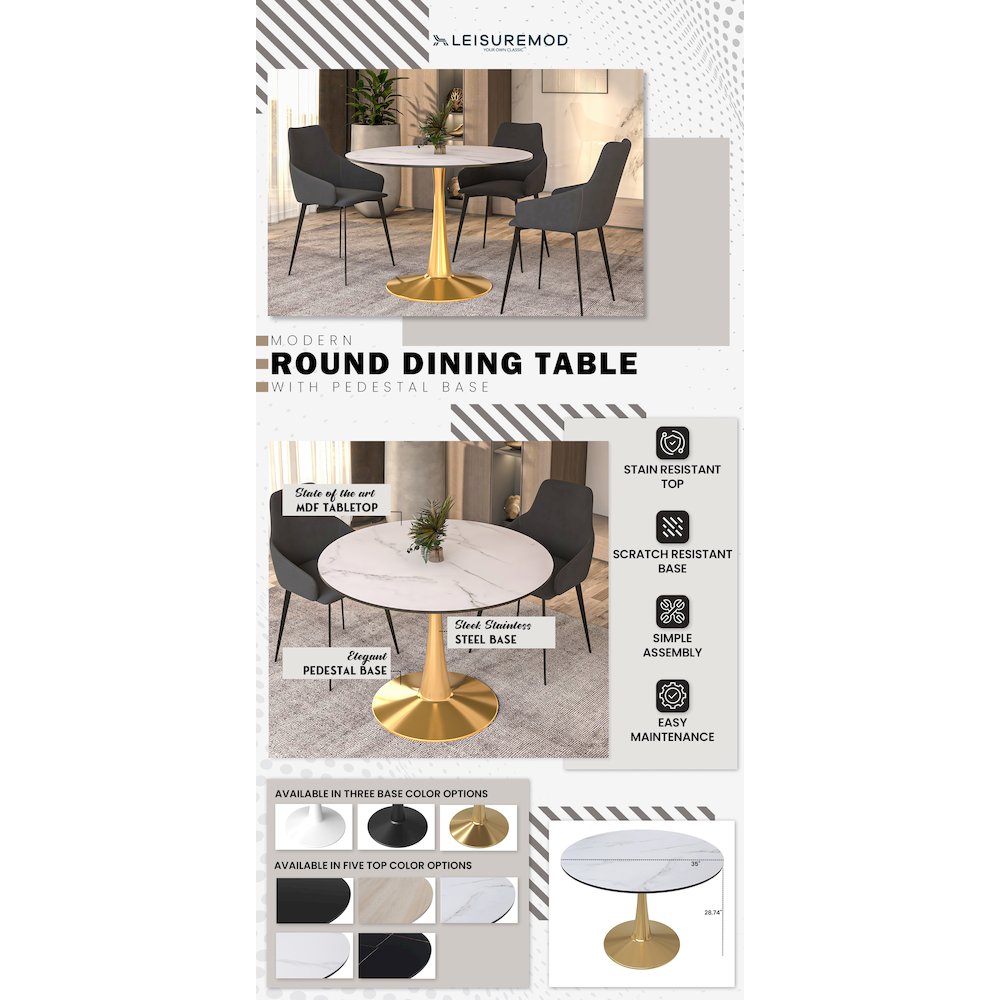Bristol 40" round dining table Gold base with marbled MDF top. Picture 24