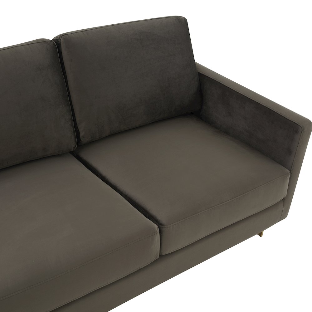 Lincoln Modern Mid-Century Upholstered Velvet Sofa with Gold Frame. Picture 5