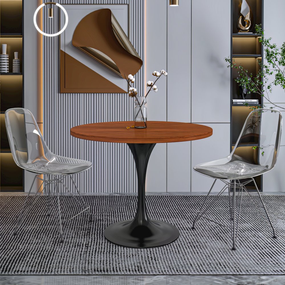 Verve Collection 36 Round Dining Table, Black Base with Cognac Brown MDF Top. Picture 7