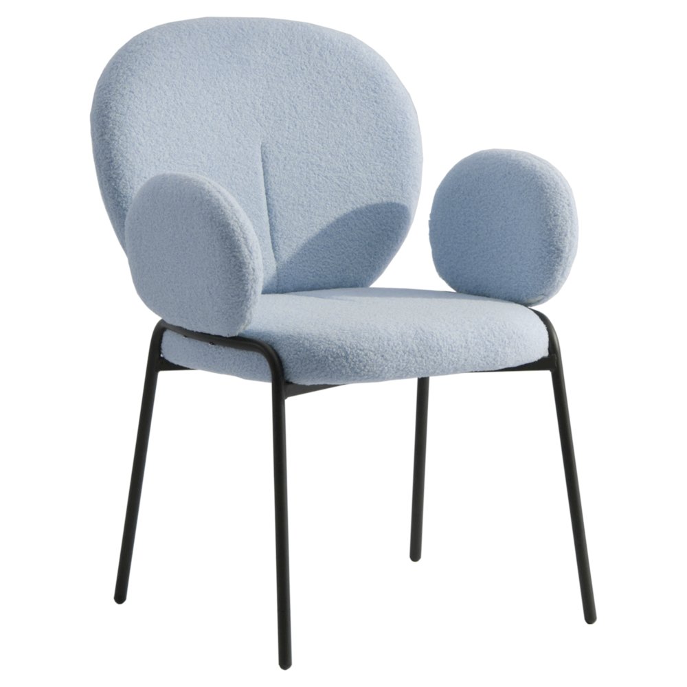 Celestial Series Boucle Dining Arm Chair, Black Frame with Blue Fabric. Picture 1