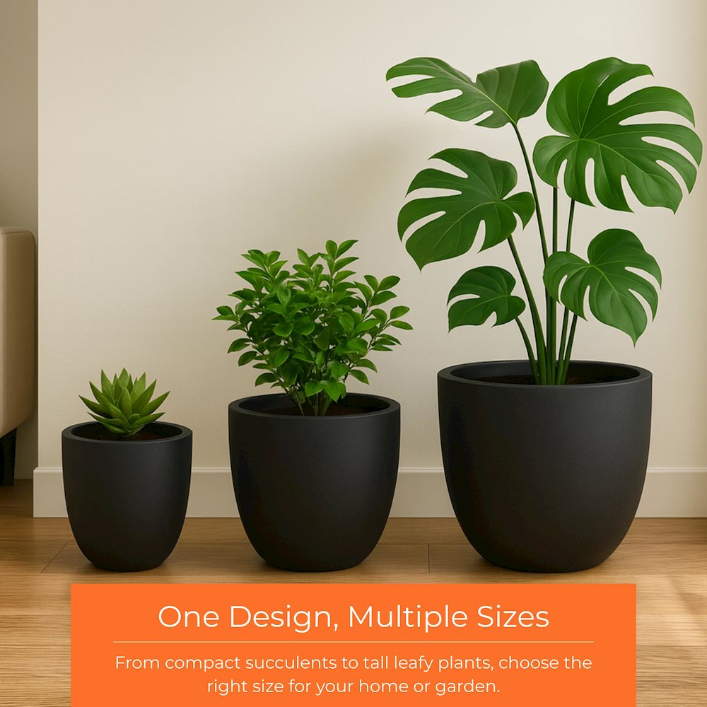 Dahlia Series Poly Stone Planter in Black 17.5 Dia, 13.6 High. Picture 21
