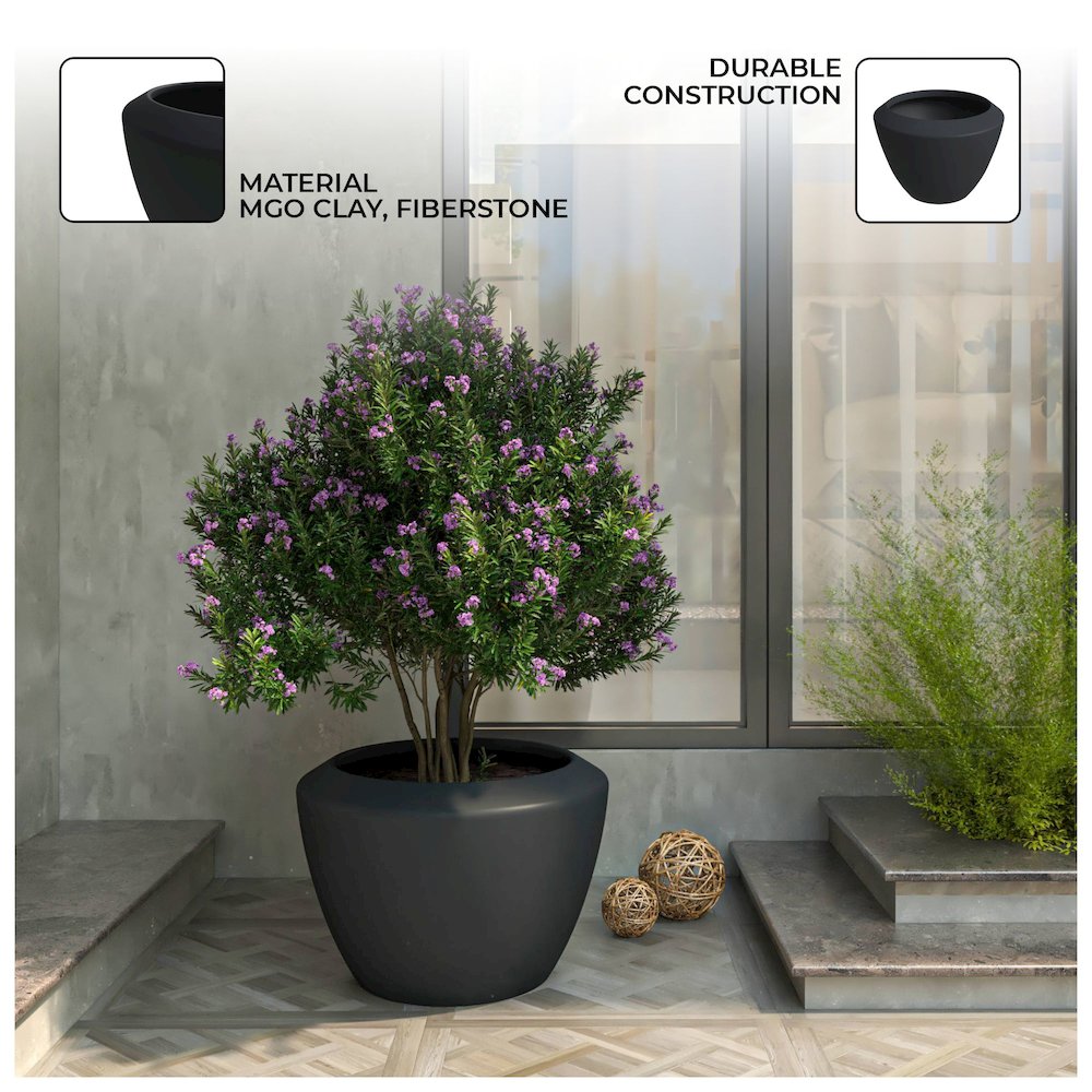 Vessel Series Poly Stone Planter in Black 22" Dia 15" high. Picture 6