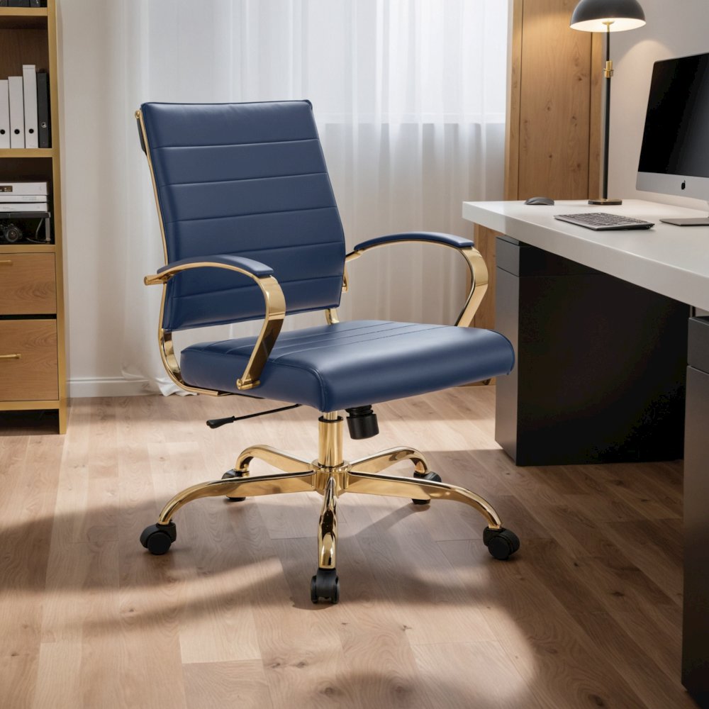 Benmar Home Leather Office Chair With Gold Frame. Picture 17