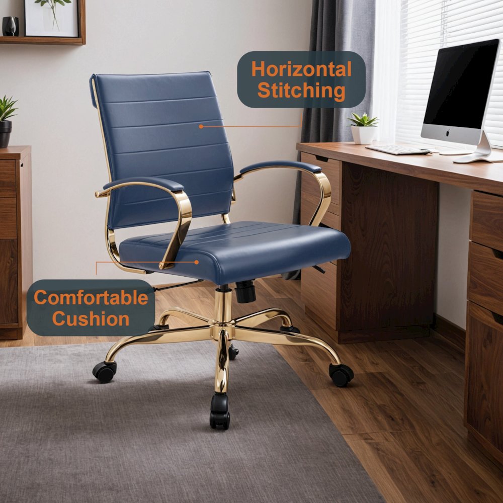 Benmar Home Leather Office Chair With Gold Frame. Picture 8