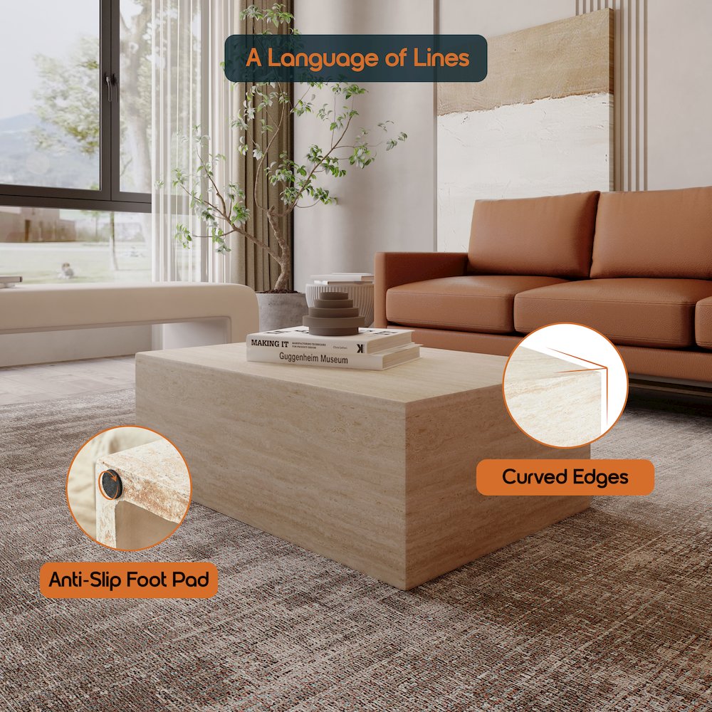 Maya Collection Outdoor/Indoor Coffee Table in Travertine. Picture 9