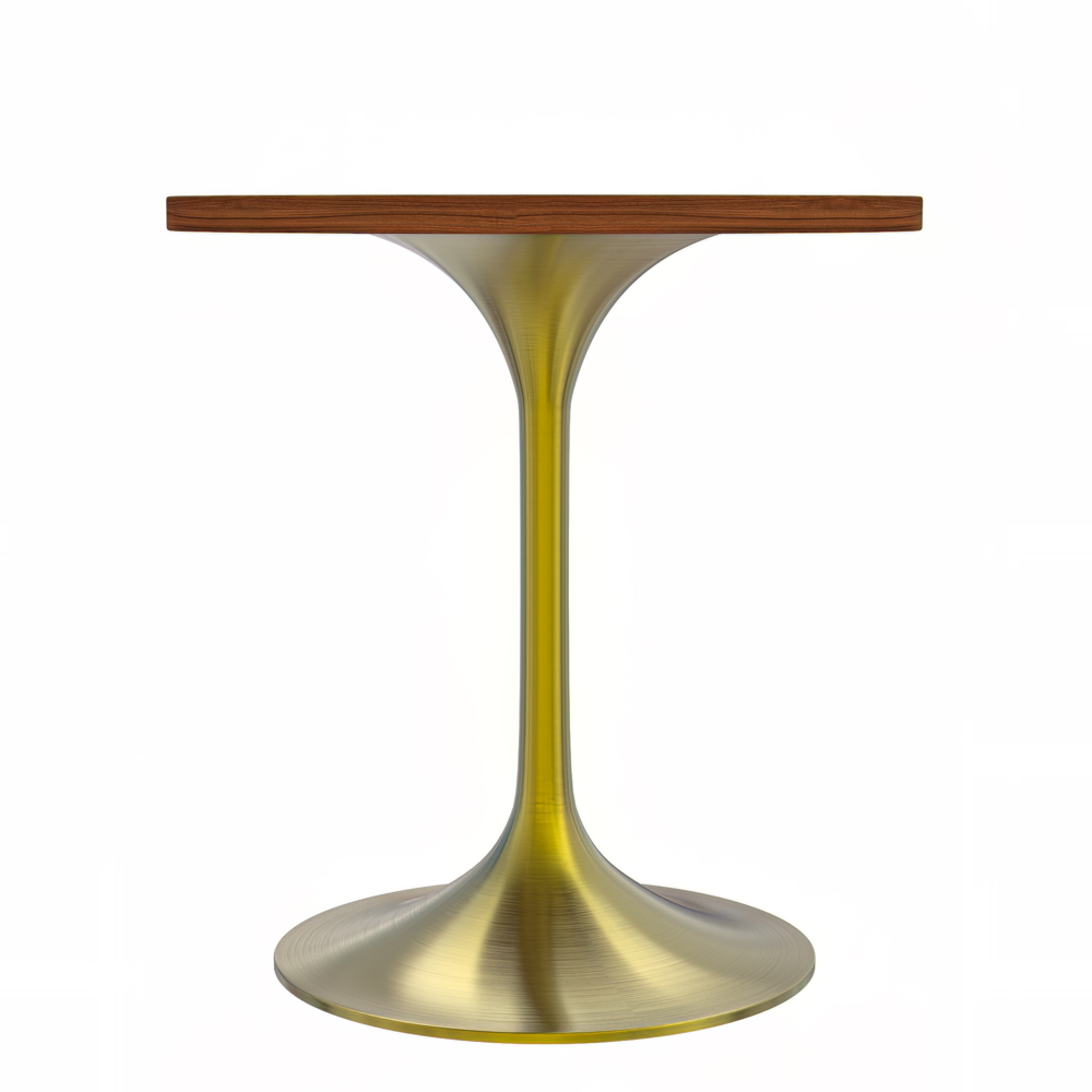 Verve 27" Round Dining Table, Brushed Gold Base with Cognac Brown MDF Top. Picture 10