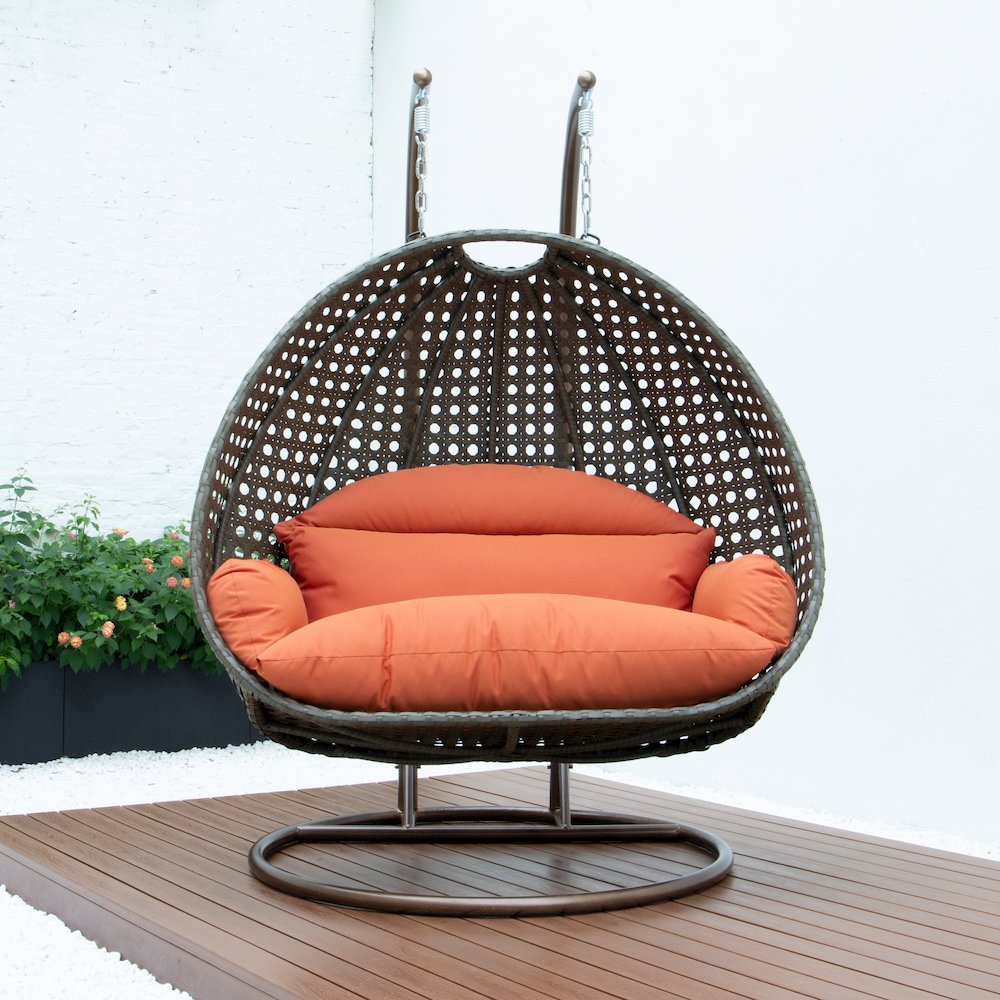 Beige Wicker Hanging 2 person Egg Swing Chair. Picture 8