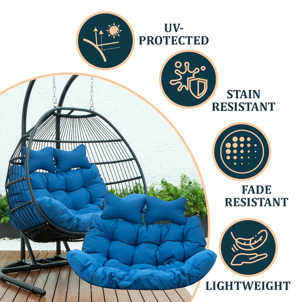 Wicker 2 Person Double Folding Hanging Egg Swing Cushion. Picture 4