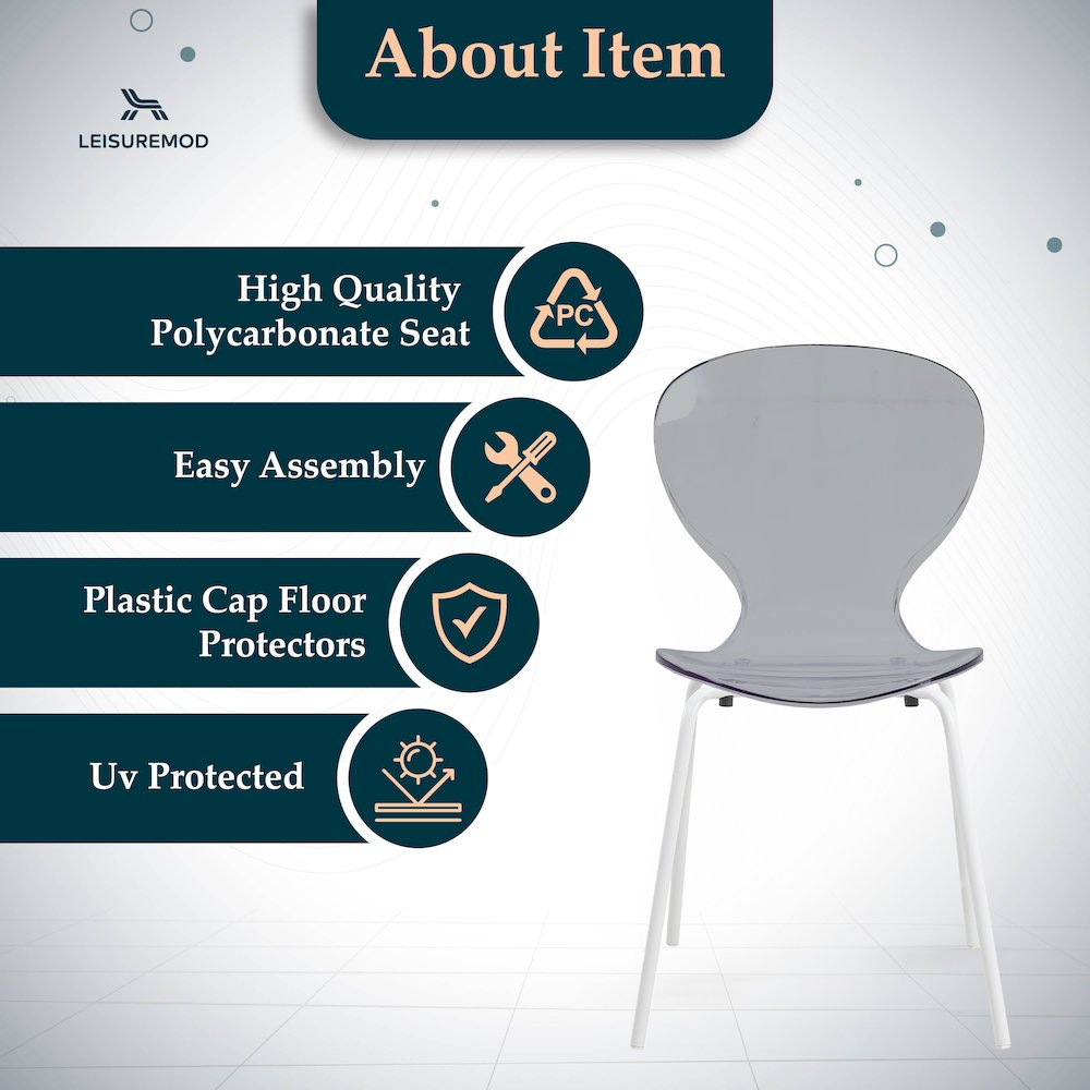 Modern Oyster Transparent Side Chair in White Base Set of 4. Picture 5