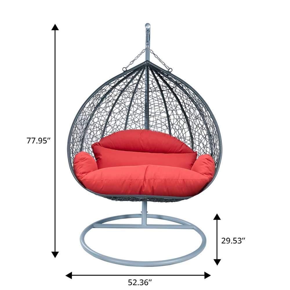 Recluse Collection Modern Outdoor Swing Chair Grey Frame with ES57 Red Cushion. Picture 11