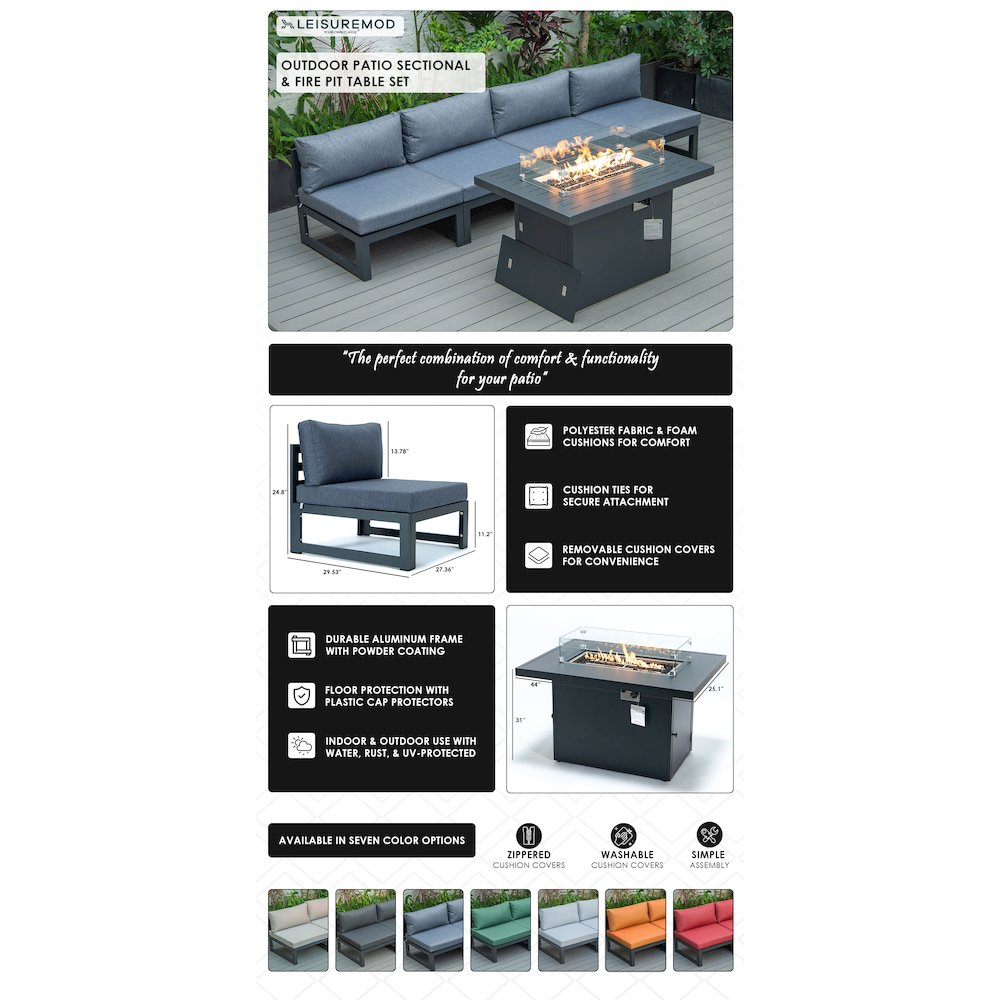 Chelsea 5-Piece Middle Patio Chairs and Fire Pit Table. Picture 21
