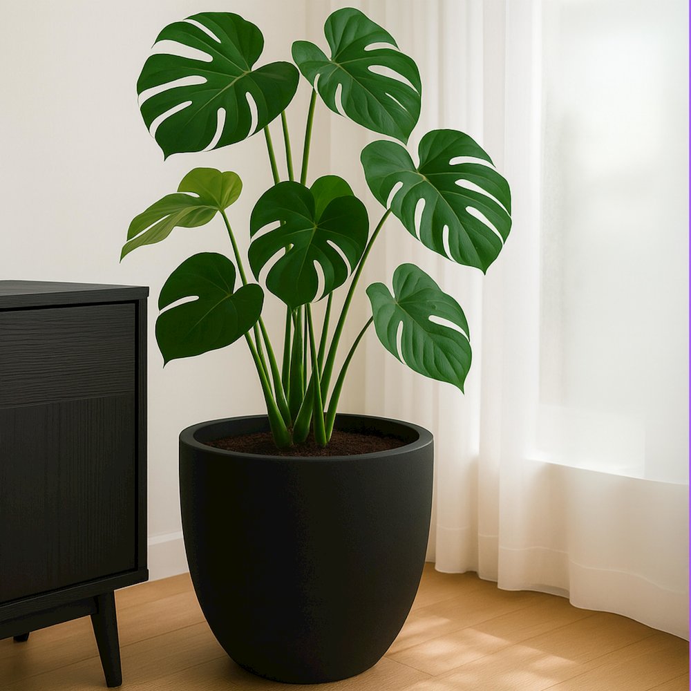 Dahlia Series Poly Stone Planter in Black 17.5 Dia, 13.6 High. Picture 19