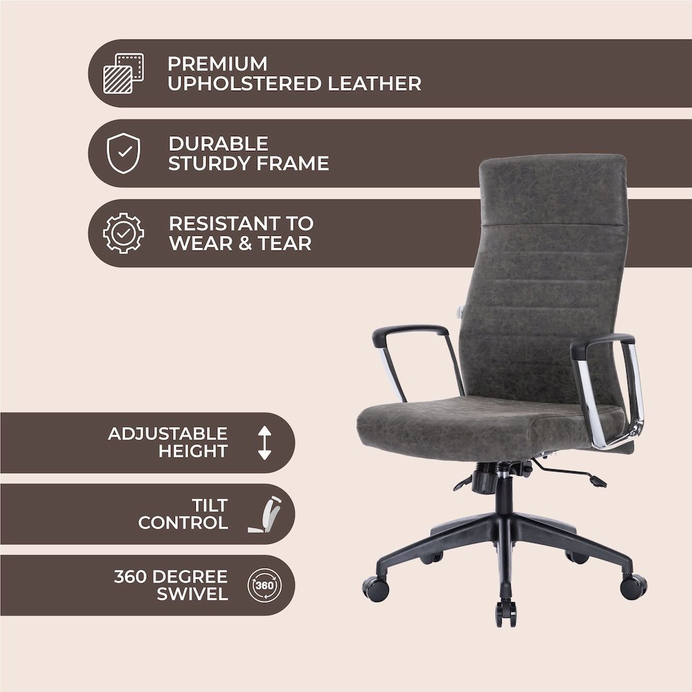 Hilton Leather Office Chair in Charcoal. Picture 23