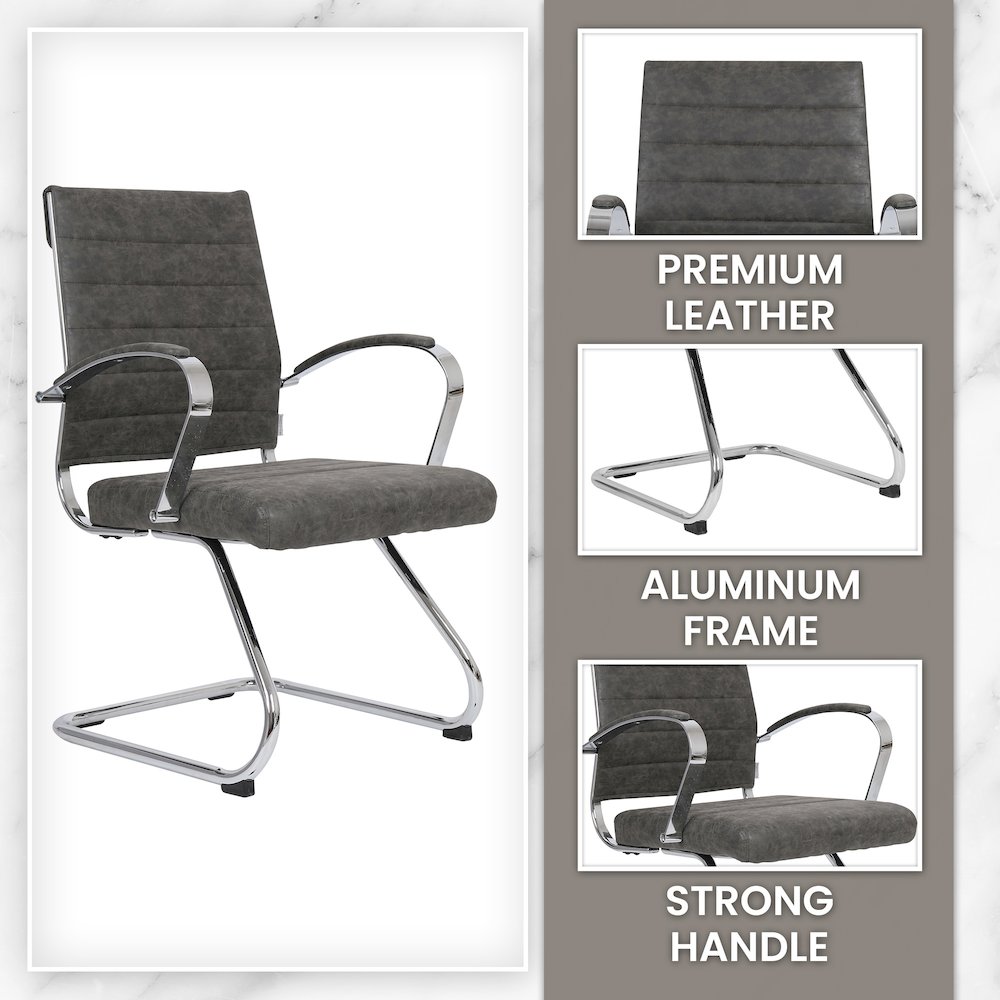 Benmar Home Leather Guest Office Chair in Charcoal. Picture 208