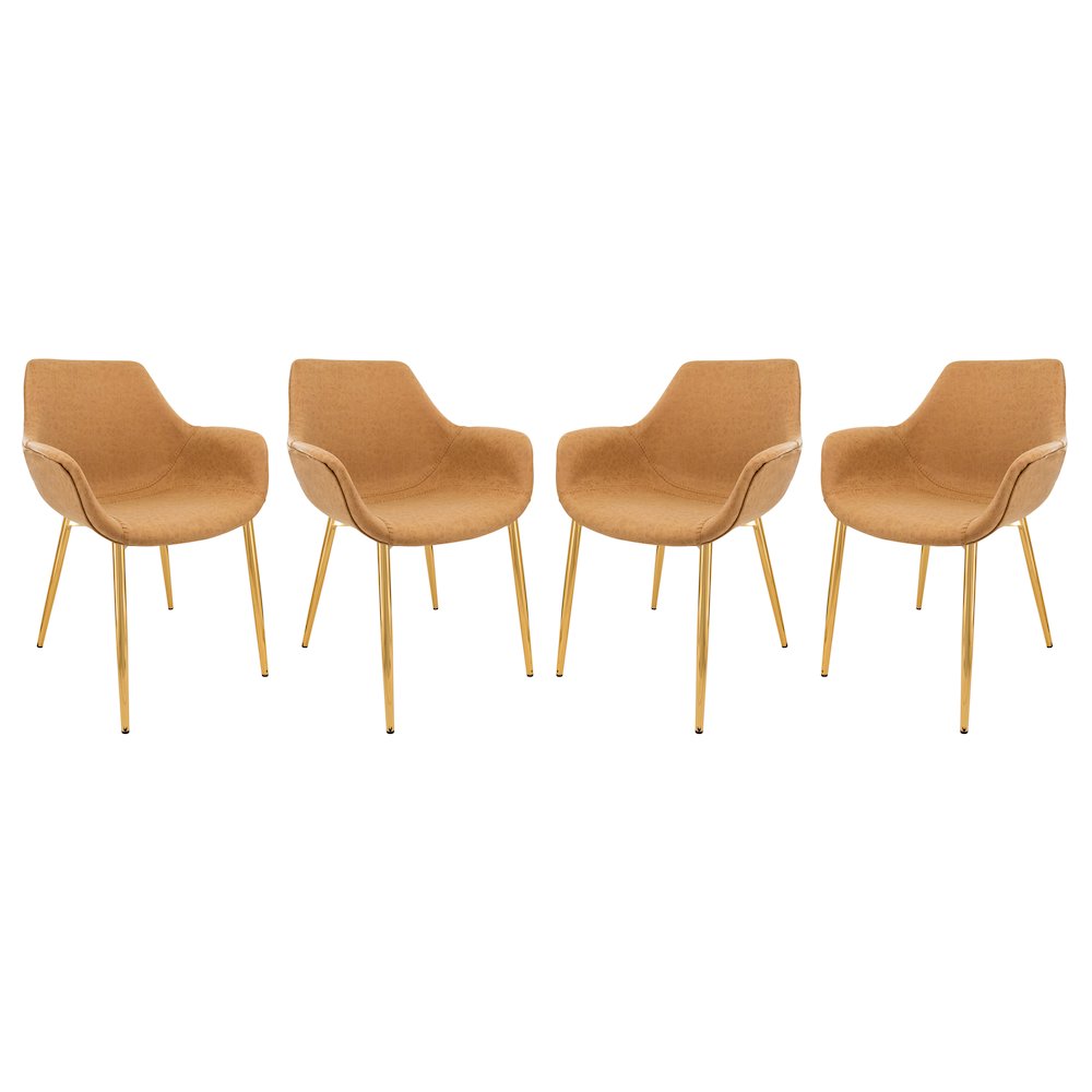 Markley Modern Leather Dining Arm Chair With Gold Metal Legs Set of 4. Picture 1