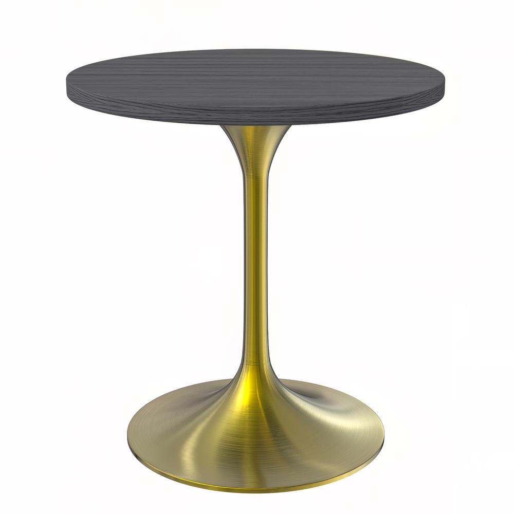 Verve 27" Round Dining Table, Brushed Gold Base with Cognac Brown MDF Top. Picture 2