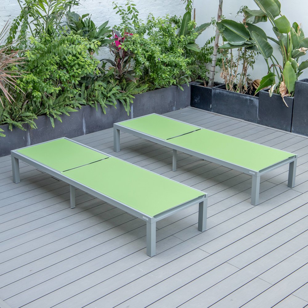 Marlin Patio Chaise Lounge Chair With Grey Aluminum Frame, Set of 2 in Green. Picture 2