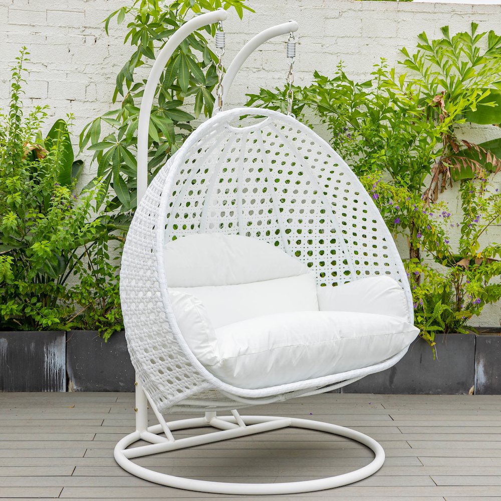 White Wicker Hanging 2 person Egg Swing Chair. Picture 2