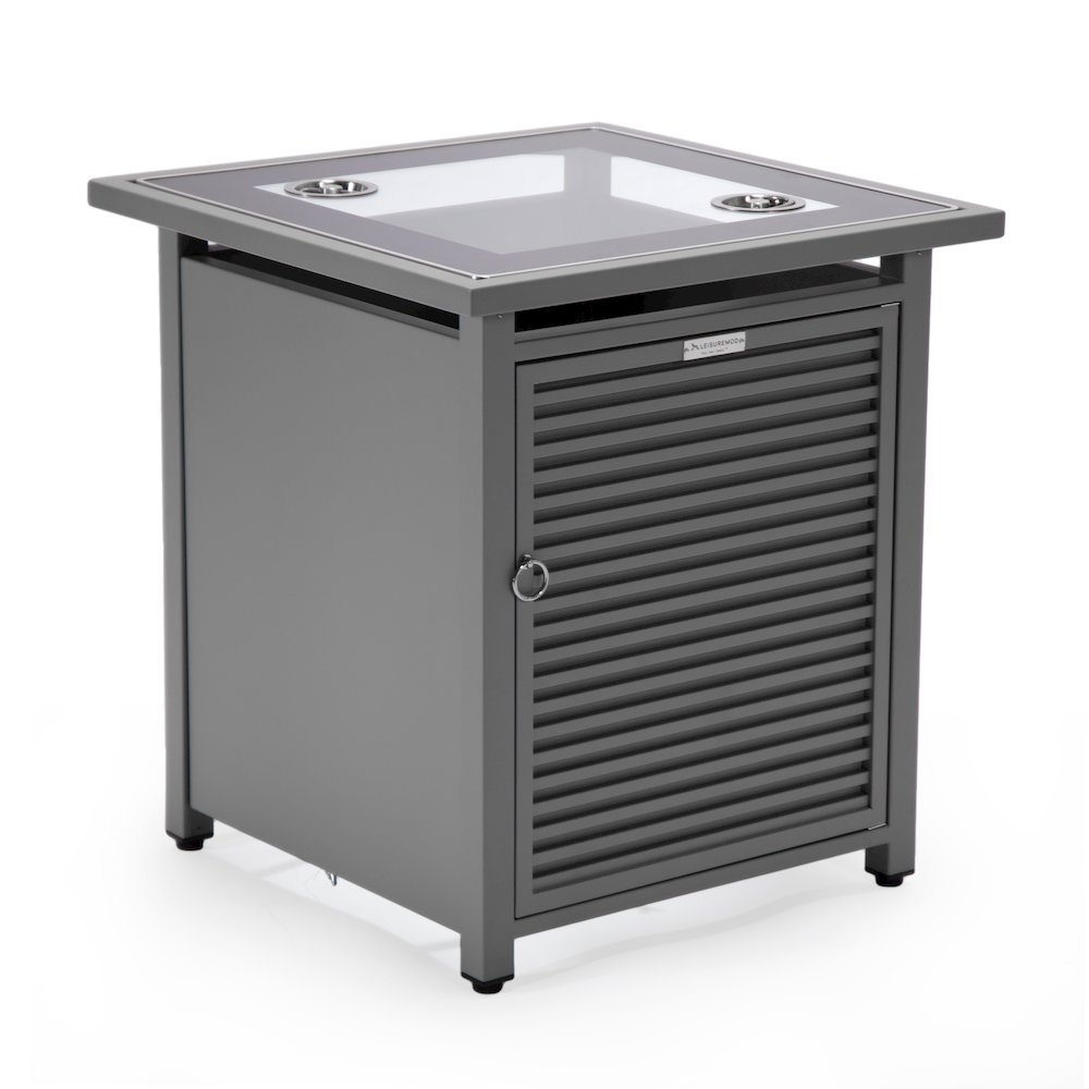 Walbrooke Patio Square Fire Pit and Tank Holder with Slats Design in Grey. Picture 12