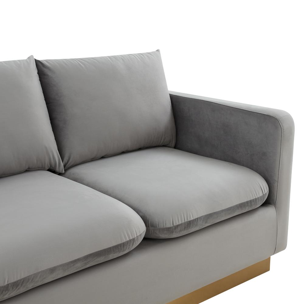 Nervo Modern Mid-Century Upholstered Velvet Sofa with Gold Frame. Picture 6