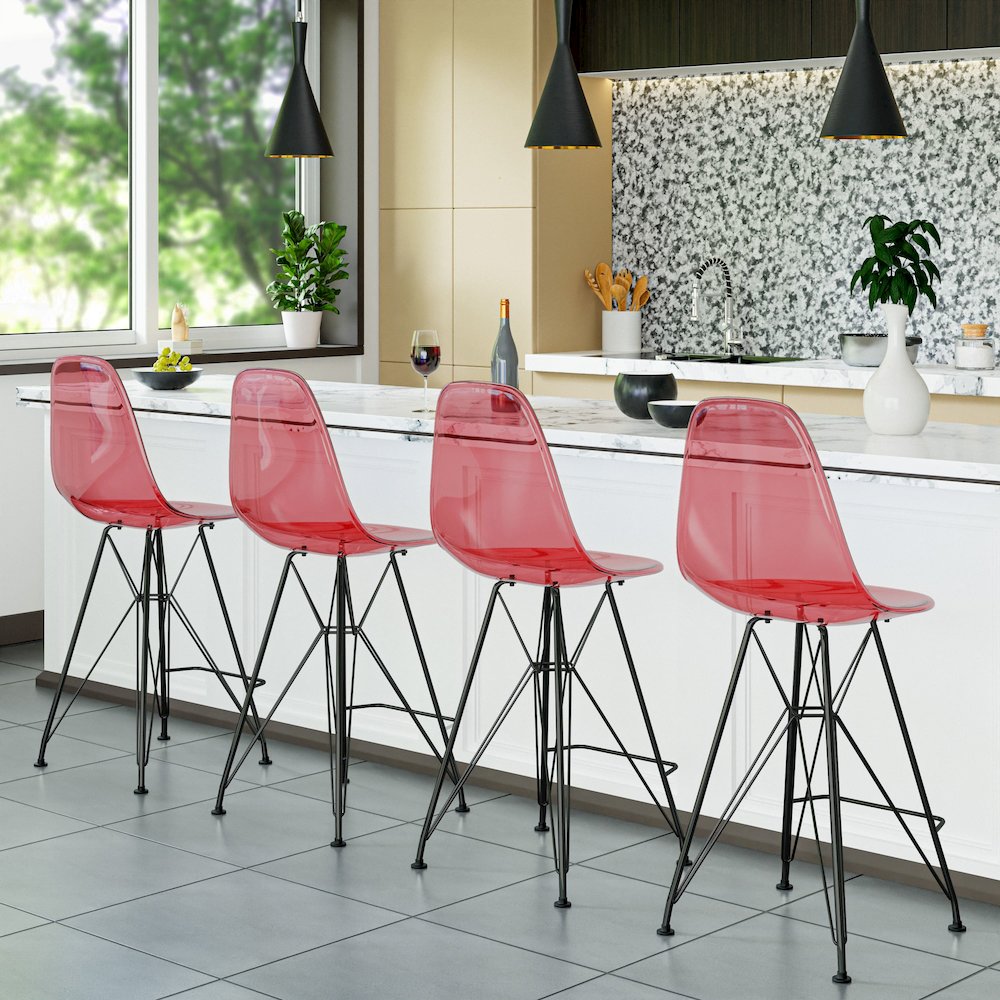 Modern Acrylic Bar stool Cresco Collection Black Base with Trans Red seat. Picture 21