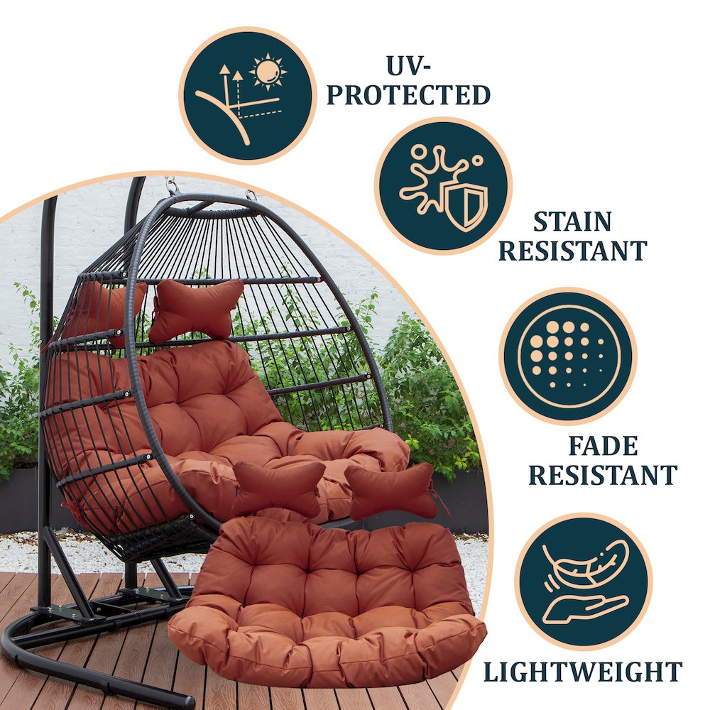 Wicker 2 Person Double Folding Hanging Egg Swing Cushion. Picture 4