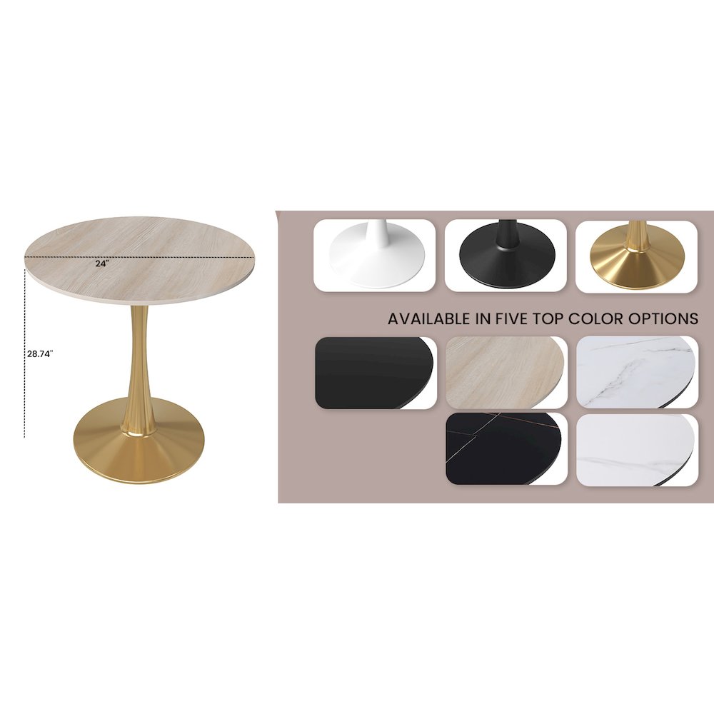 Bristol 24" round dining table Gold base with marbled MDF top. Picture 8