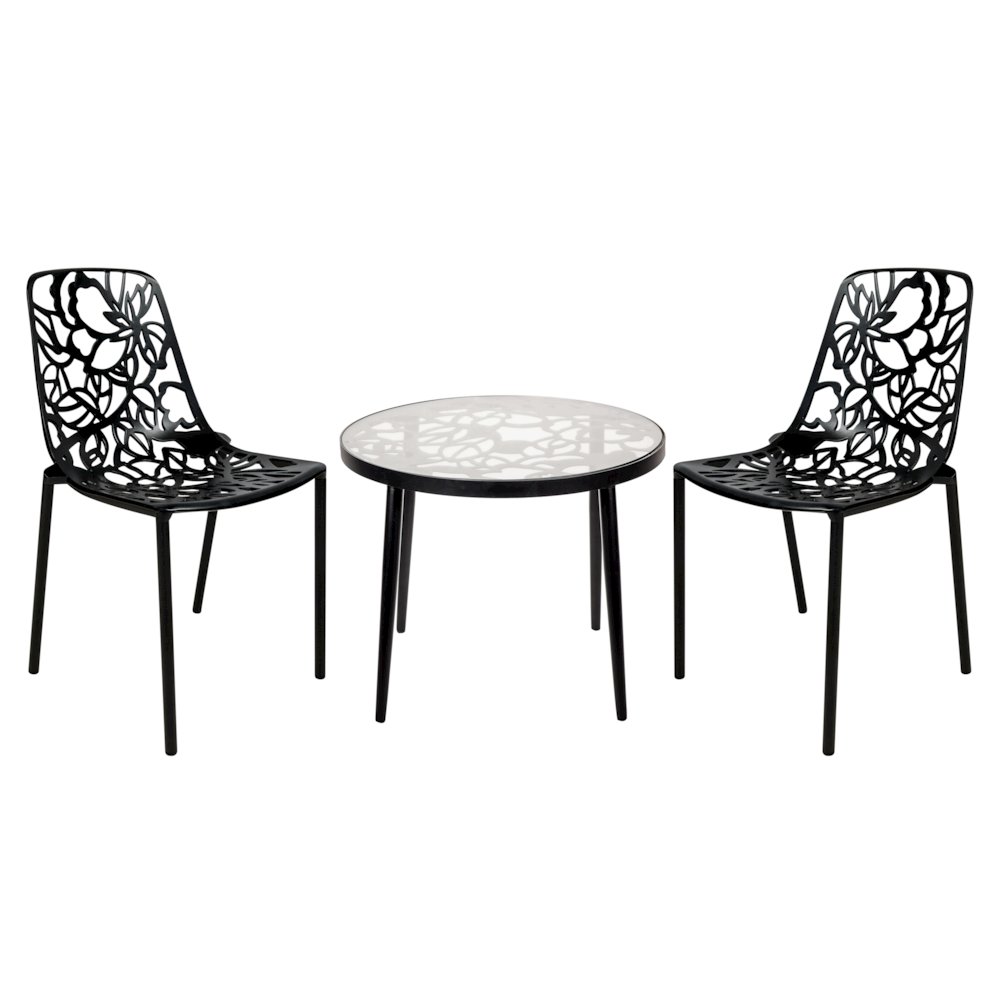 Devon Mid-Century Modern 3-Piece Aluminum Outdoor Patio Dining Set. Picture 2