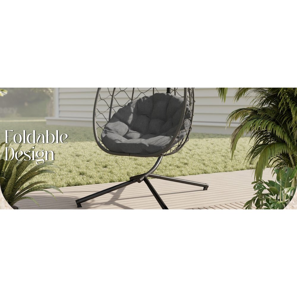 Summit Series Outdoor Egg Swing Chair In Black With CHarcoal Cushions. Picture 29