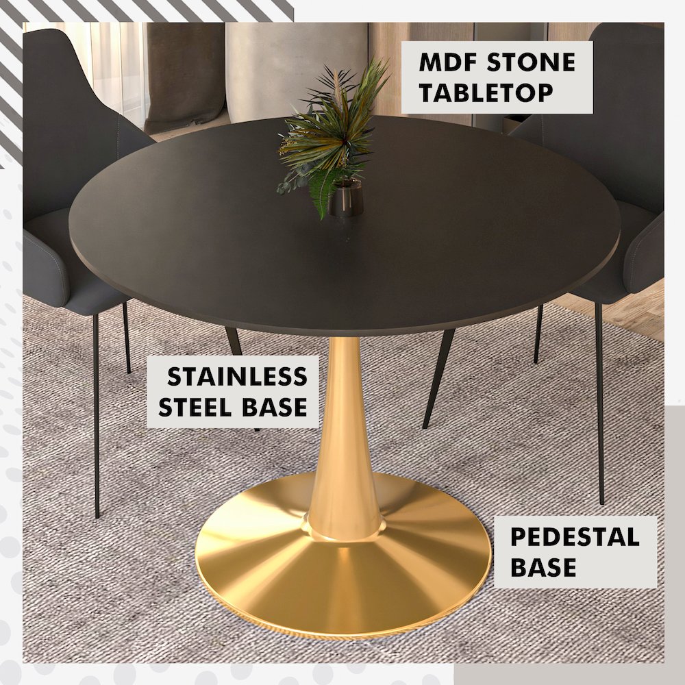 Bristol 40" round dining table Gold Base With Black Top. Picture 11