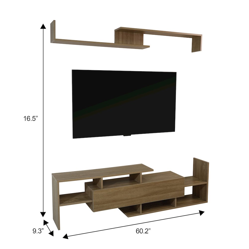 Surrey Modern TV Stand with MDF Shelves and Bookcase in Oak Wood. Picture 28