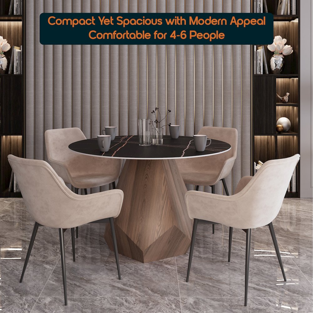 Nebo Modern Dining Table in Walnut Base with Black Sintered Stone  Top. Picture 5