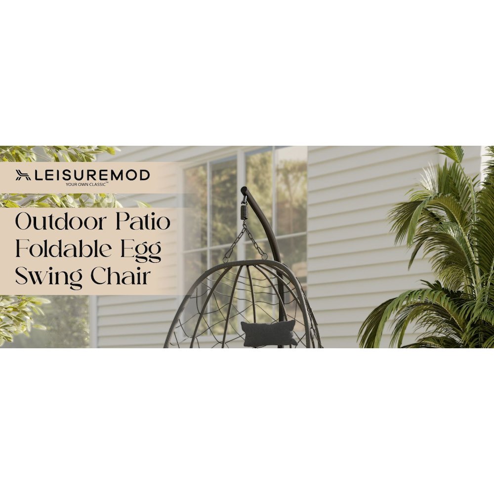 Summit Series Outdoor Egg Swing Chair In Black With CHarcoal Cushions. Picture 30