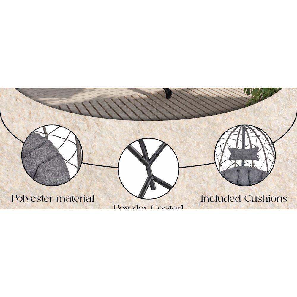 Summit Series Outdoor Egg Swing Chair In Black With CHarcoal Cushions. Picture 28