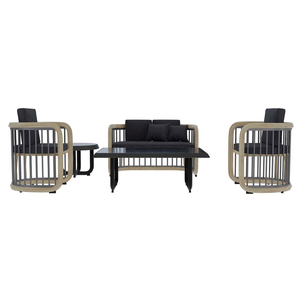 Klyra 5-Piece Aluminum Conversation Set with 2 accent chair in Grey. Picture 8