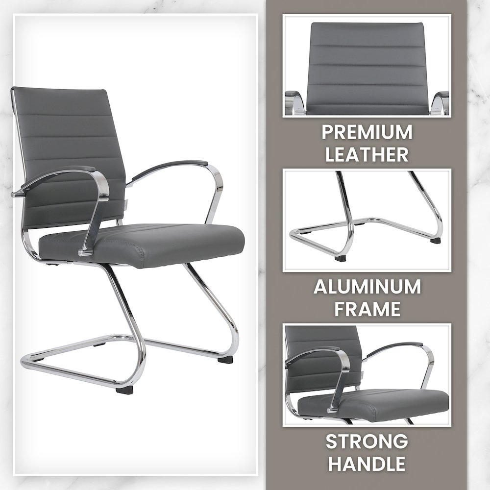 Benmar Home Leather Guest Office Chair in Charcoal. Picture 218