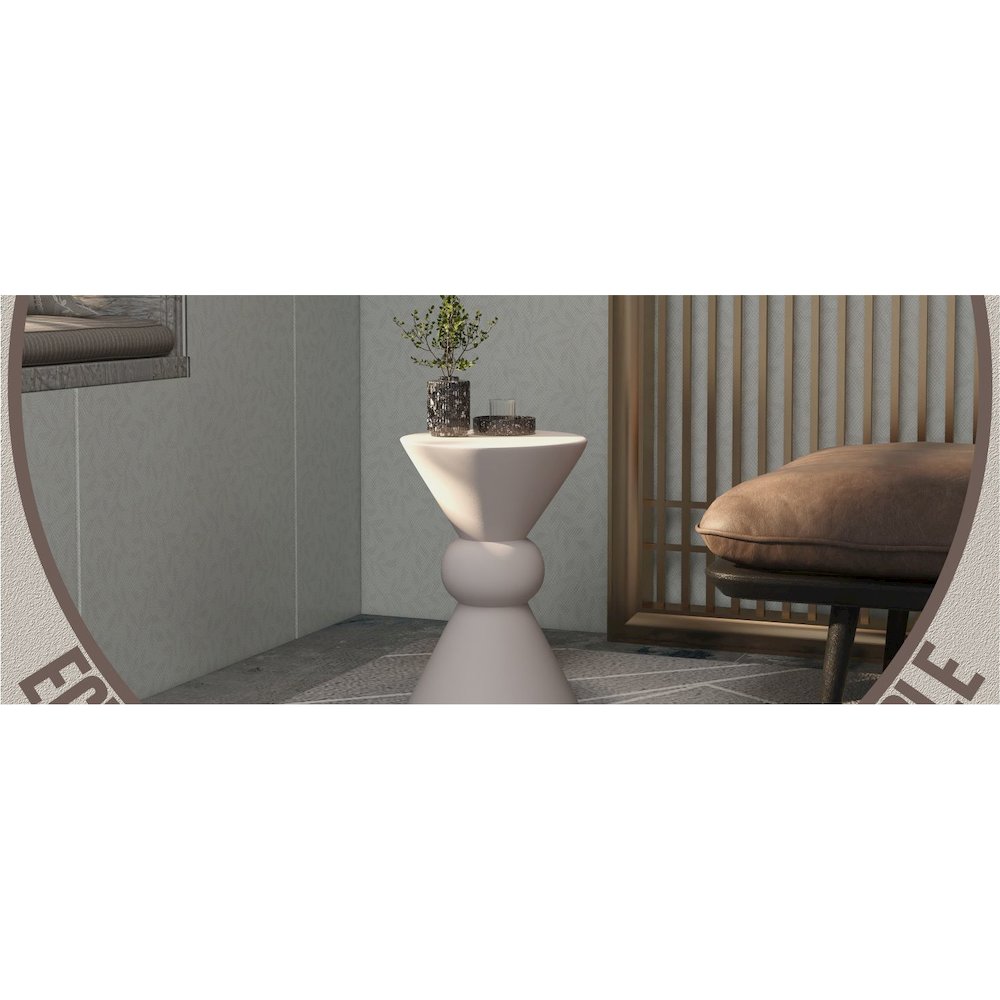 Echo Collection Fiberglass Outdoor Side Table in Cream. Picture 23