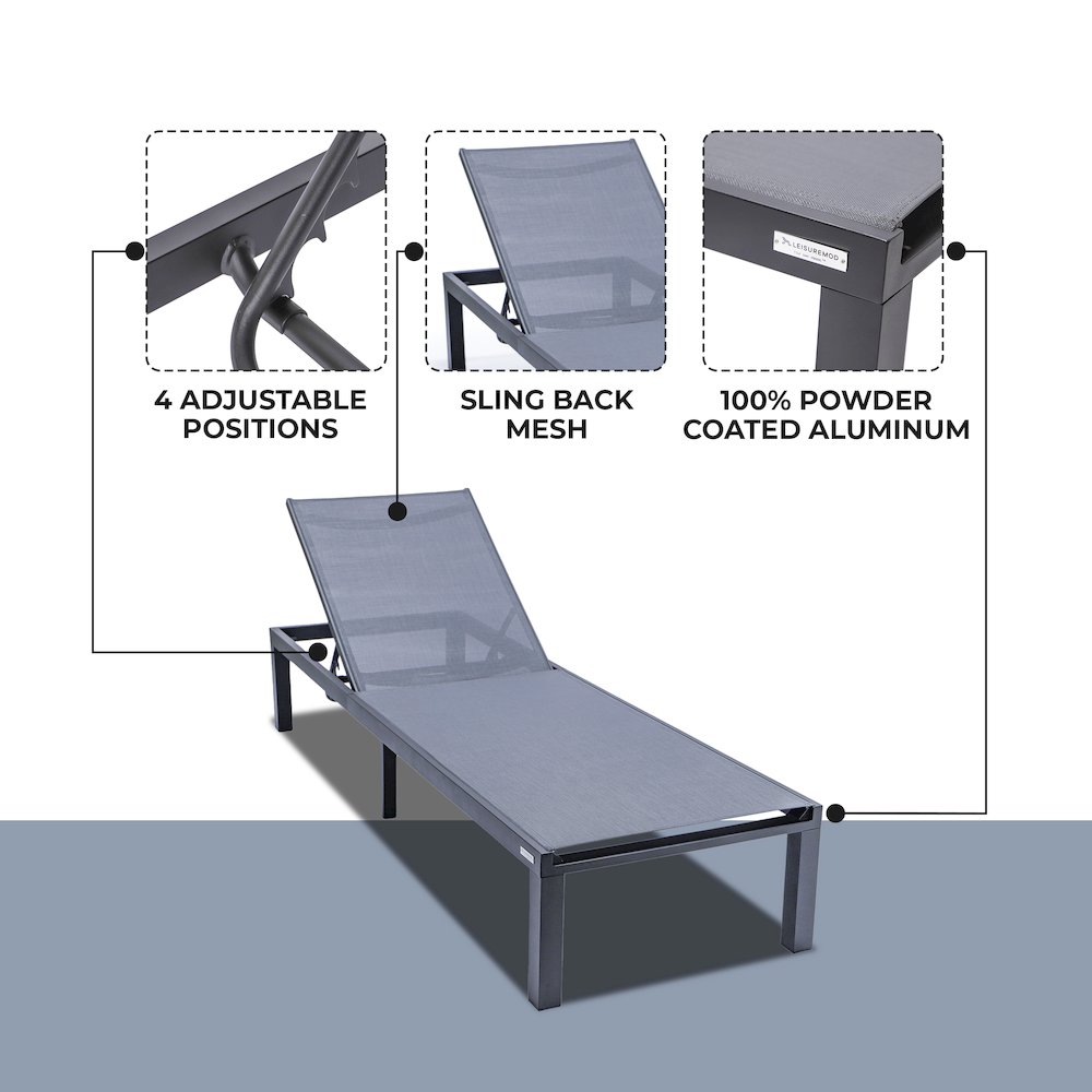Marlin Patio Chaise Lounge Chair With Black Aluminum Frame. Picture 2
