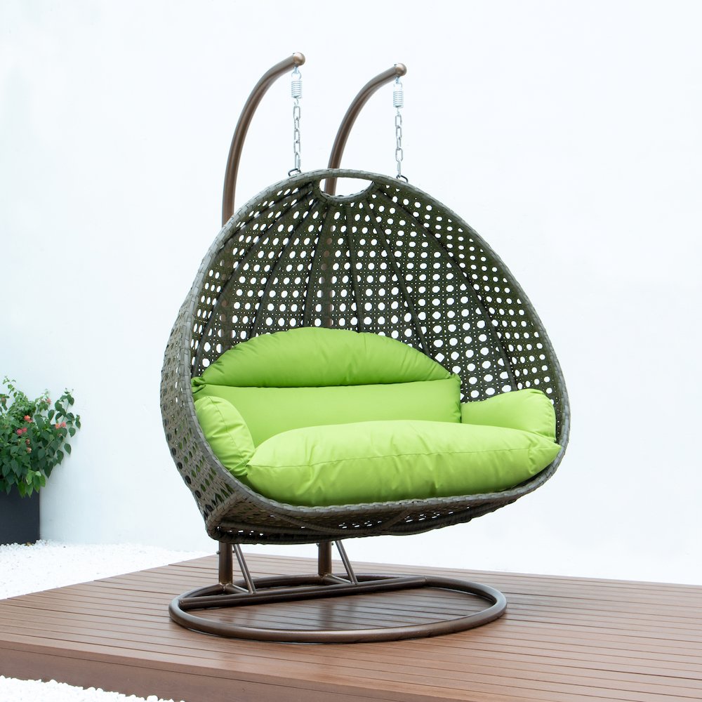 Beige Wicker Hanging 2 person Egg Swing Chair. Picture 7