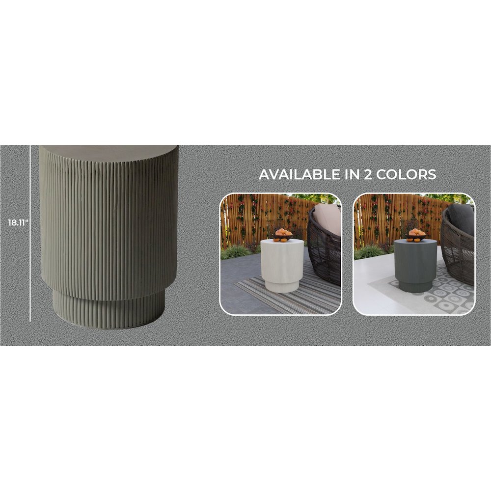 Eden Collection Fiberglass Outdoor Side Table in Grey. Picture 21