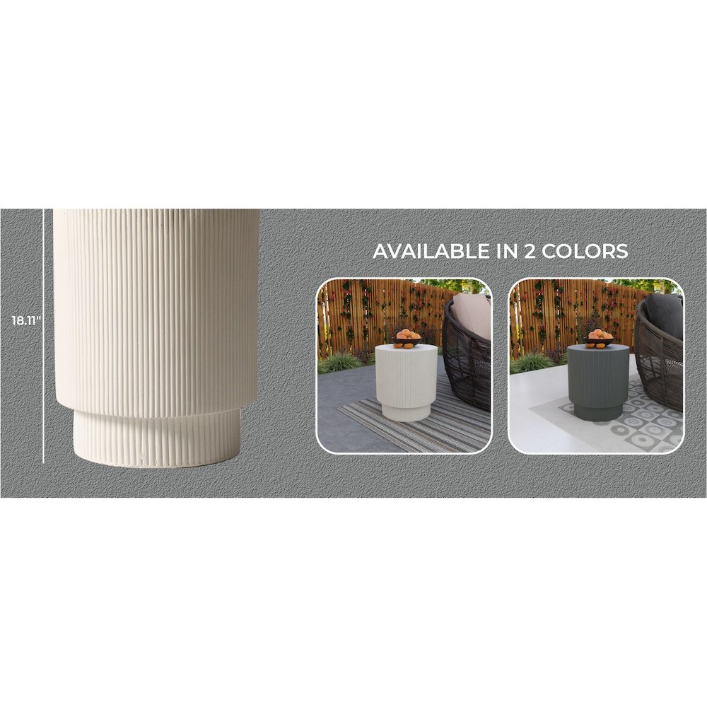 Eden Collection Fiberglass Outdoor Side Table in White. Picture 45