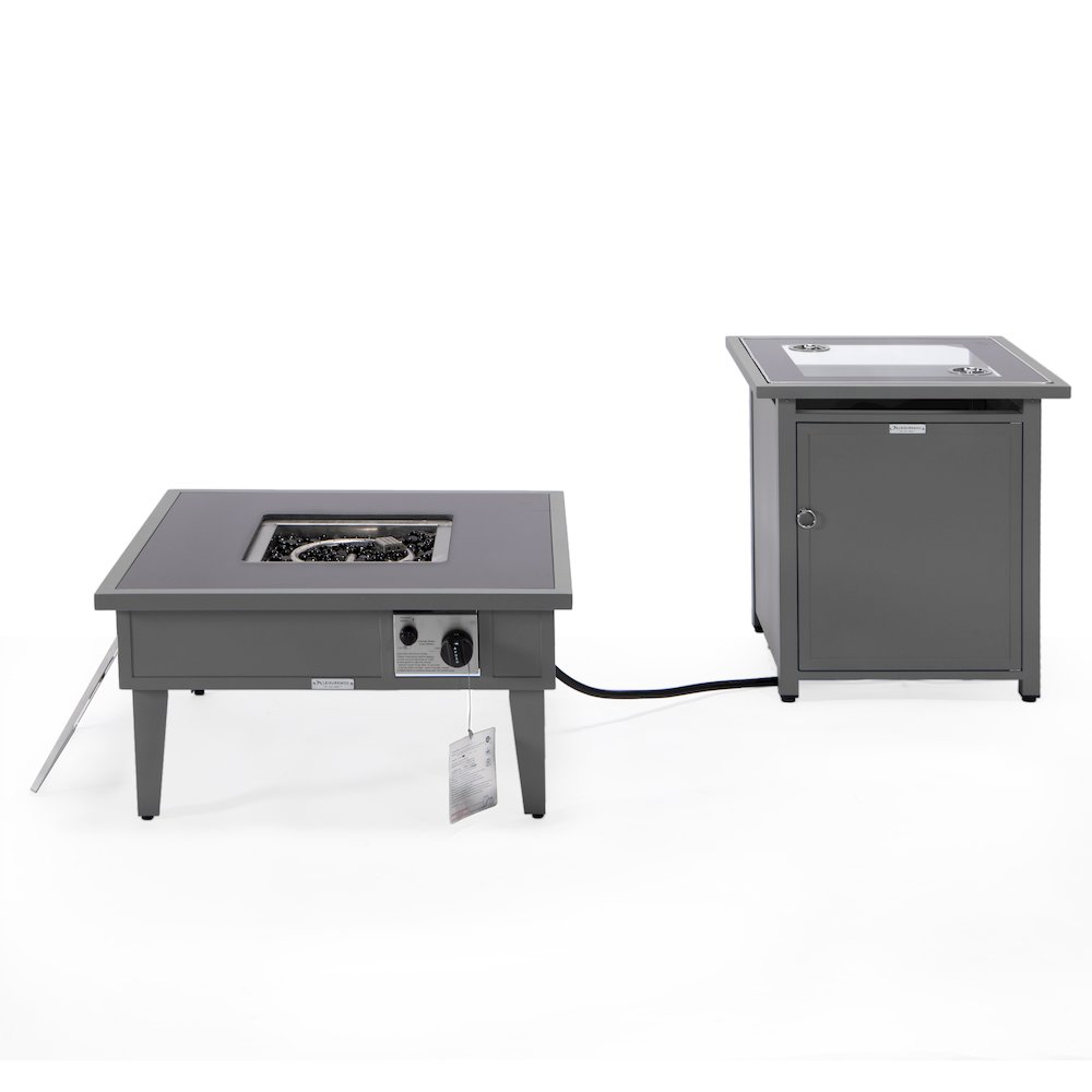 Walbrooke Patio Square Fire Pit and Tank Holder in Grey. Picture 3