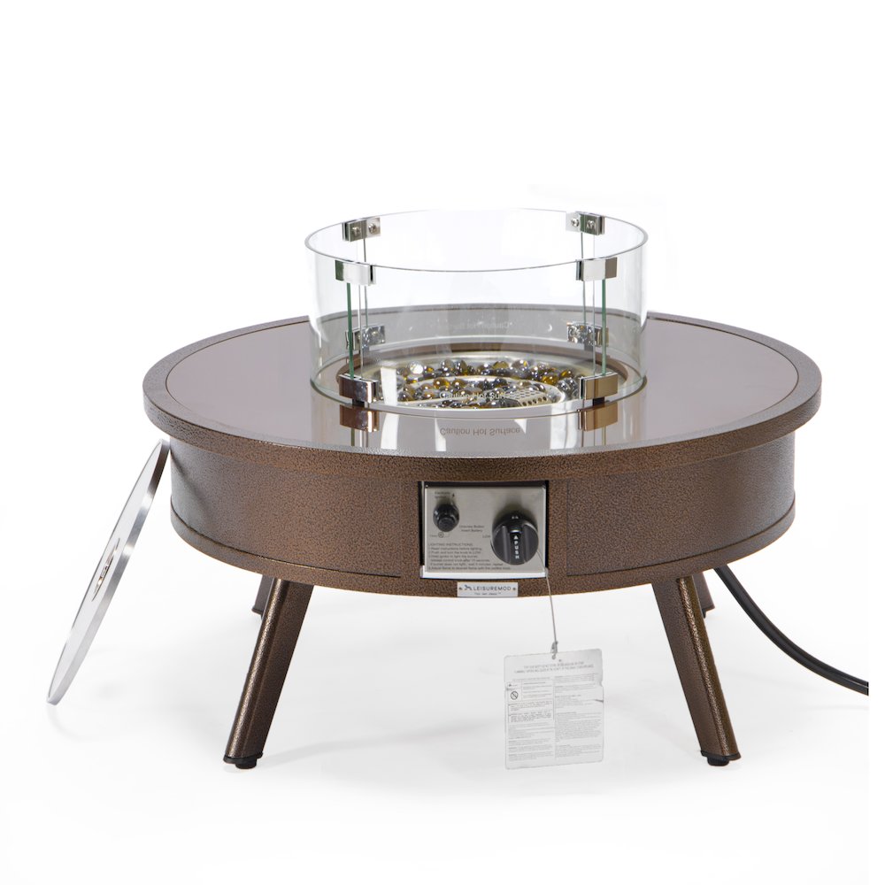 Walbrooke Outdoor Patio Aluminum Round Fire Pit Side Table. Picture 2