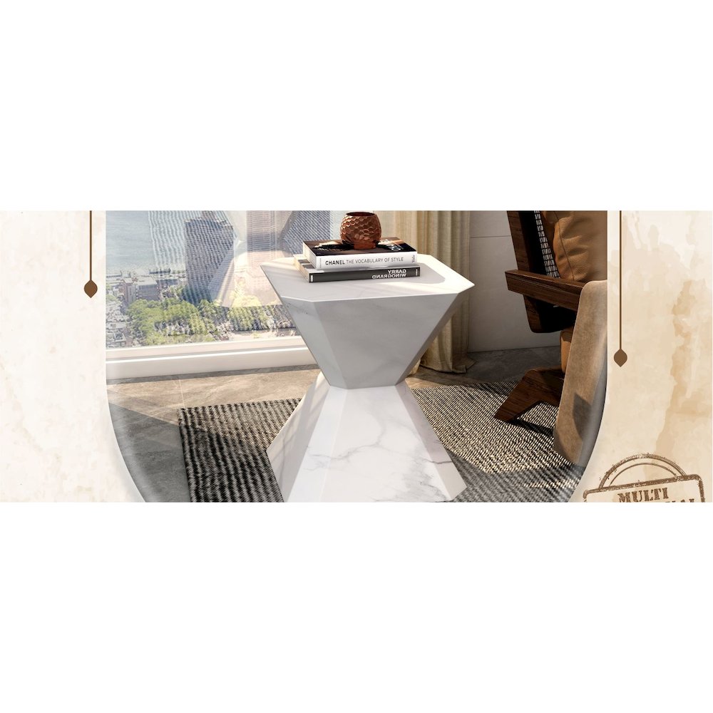 Azure Collection Fiberglass Outdoor Side Table in Marble White. Picture 29