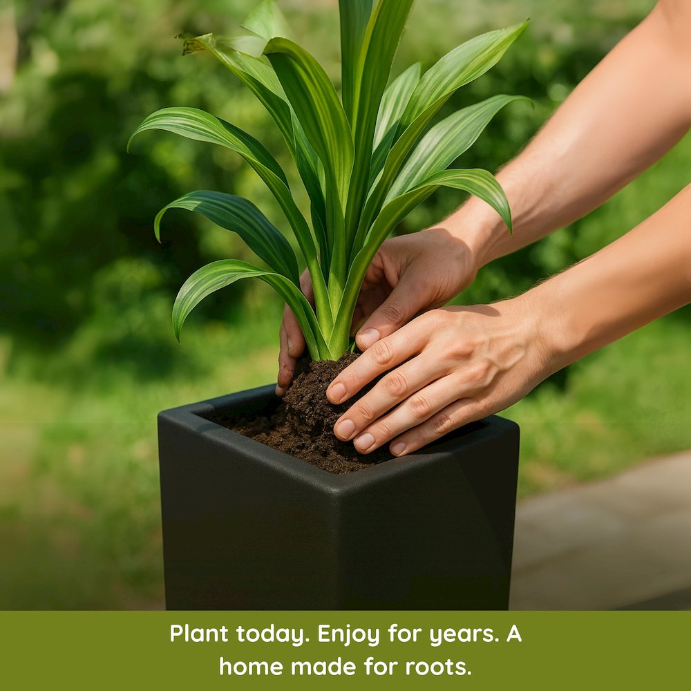 Terra Series Poly Stone Planter in Black 10.2" x 10.2" 23.6" High. Picture 21