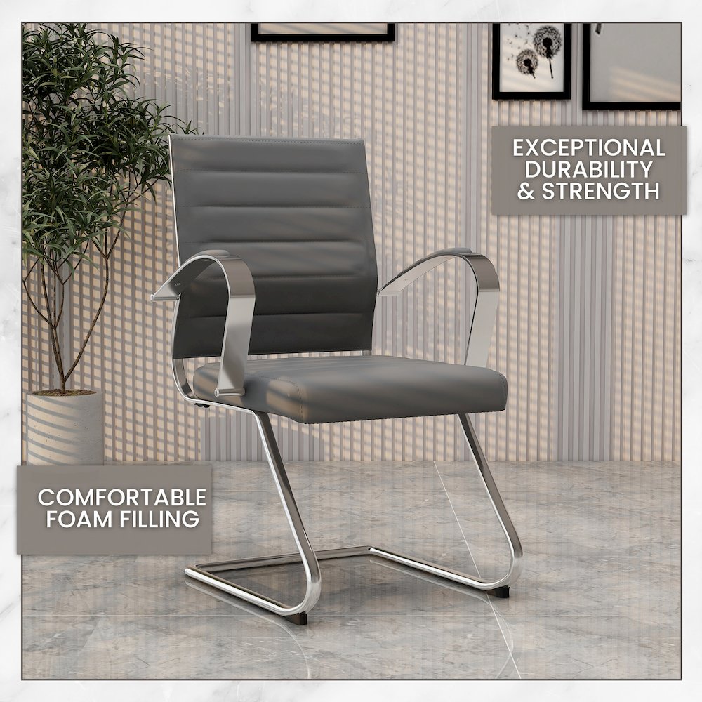 Benmar Home Leather Guest Office Chair in Charcoal. Picture 217