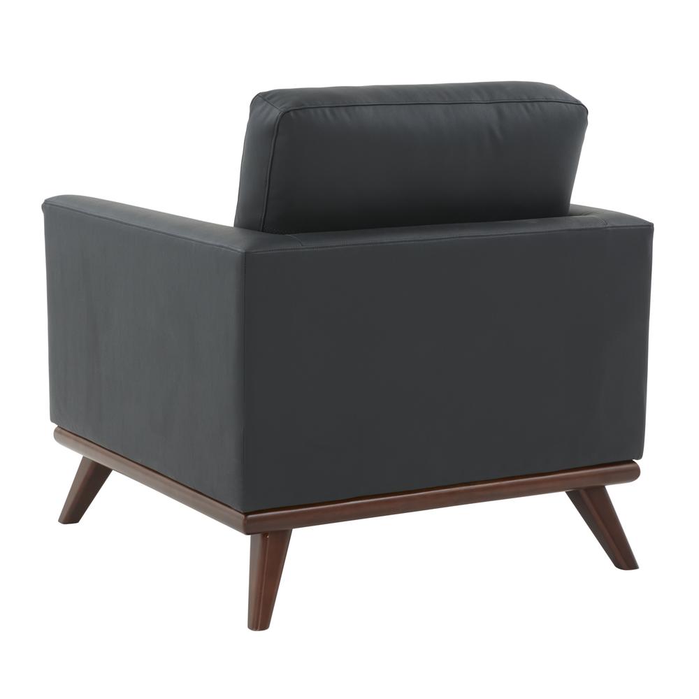 LeisureMod Chester Modern Leather Accent Arm Chair With Birch Wood Base, Black. Picture 4