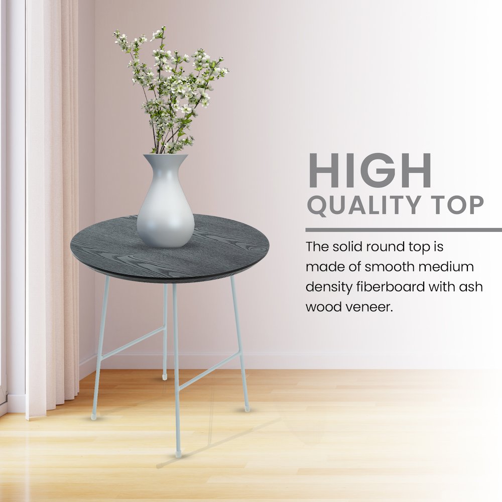 Rossmore Mid Century Modern Round Side Table With White Steel Frame. Picture 9