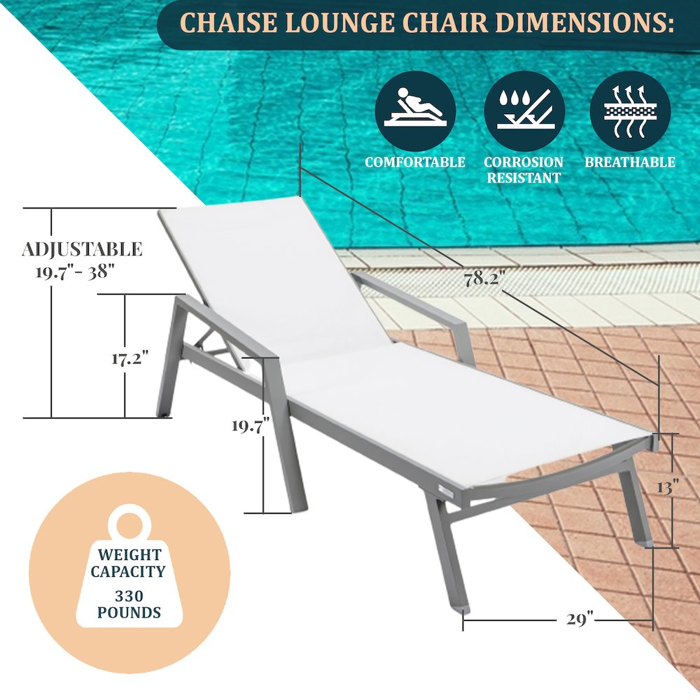 Marlin Modern Grey Aluminum Outdoor Patio Chaise Lounge Chair. Picture 4